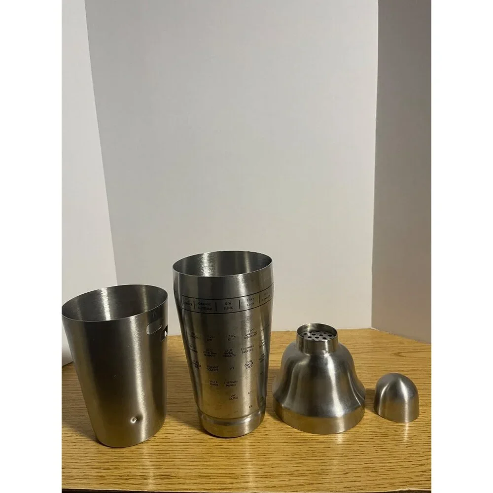 Stainless Steel Cocktail Recipe Shaker With Built In Strainer By Royal Household